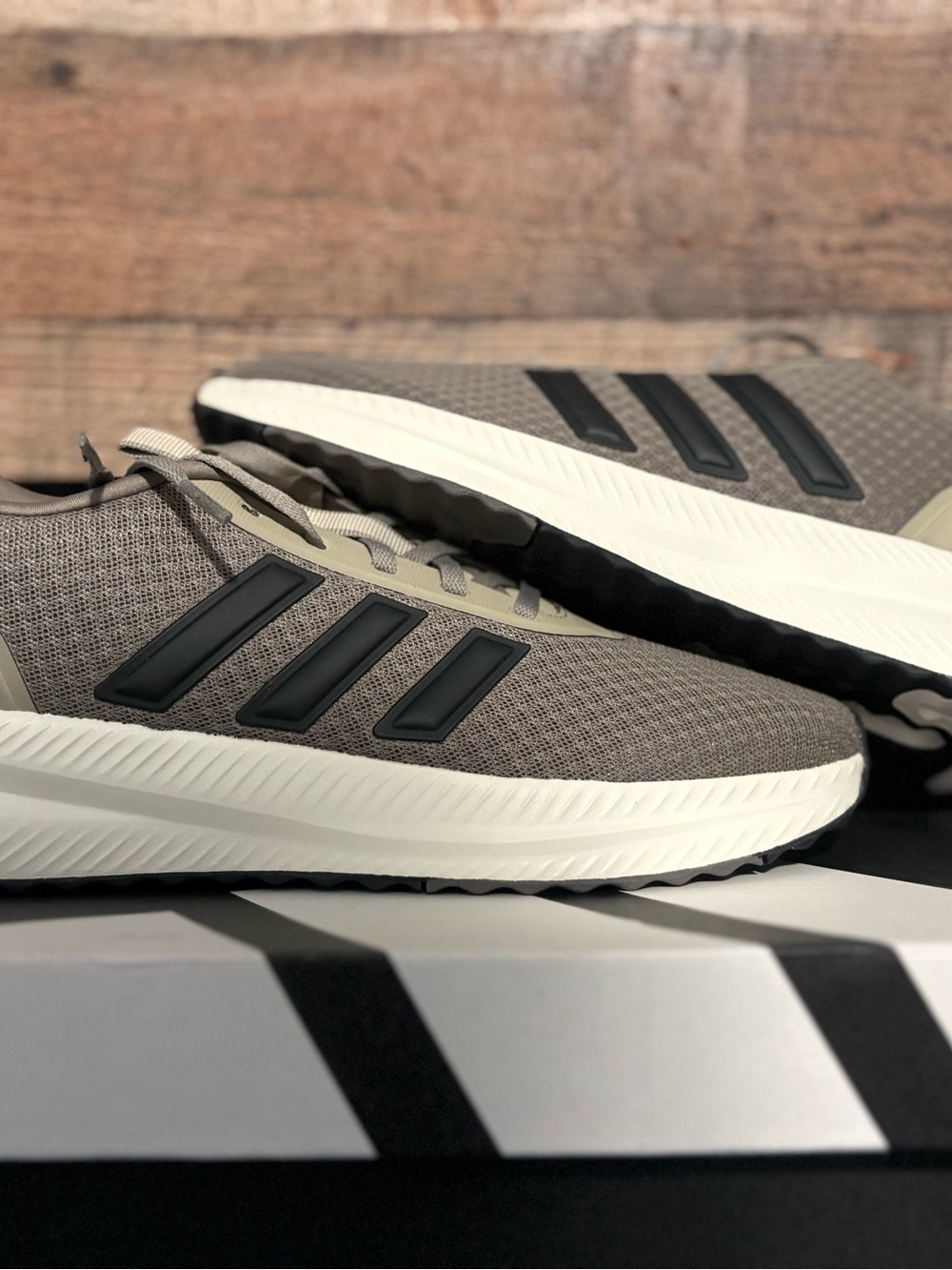 adidas Taupe Mesh Running Sneakers with Black Stripes